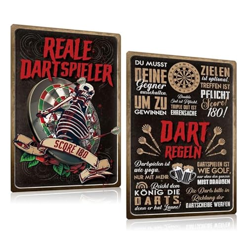 2ER DART SCHILDER SET 20x30cm - Blechschilder Retro Dart Sprüche Lustig - DART REGELN SCORE 180 - REALE DARTSPIELER - Darten Metall-schild Wanddeko Zubehör Geschenk für Männer Bar Partykeller Pub von SOYSKY