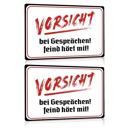 2ER LUSTIG WARNSCHILD SET 20X30cm - Vorsicht bei Gesprächen Feind hört mit - Retro Blechschild Wandschild Dekoschild Türschilder Schild mit Witziger Spruch - Wanddekoration Geschenk von SOYSKY