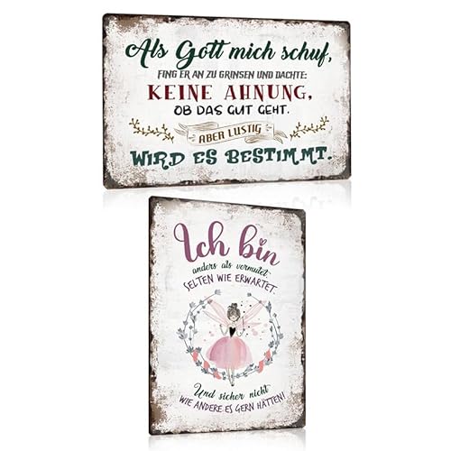 2ER SCHILDER MIT SPRÜCHEN SET 20X30cm - ANDERS - ALS GOTT MICH SCHUF - Vintage Metallschild Blechschild als Wanddekoration und Geschenke für Frauen Beste Freundin von SOYSKY