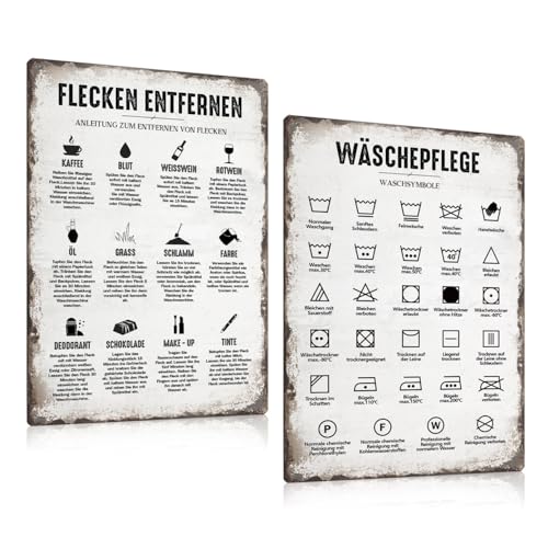 2ER WASCHKÜCHE SCHILD SET 20x30cm - Retro Blechschild Waschküche Dekoration - Vintage Metallschild Poster Bild Wanddeko Geschenk für Wasch Laundry Wäscherei Waschraum Waschmaschine von SOYSKY