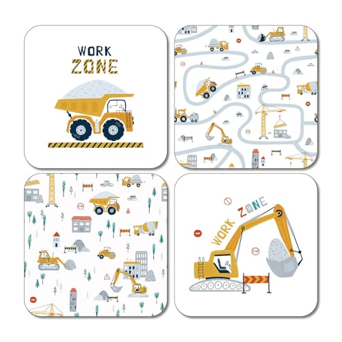 4er Set Bagger Tischset Platzsets abwaschbar Kinder - Traktor Baustelle Fahrzeugen Kran Platzdeckchen rutschfest - Wetterfest Waschbar Plastik Lernen Tischsets aus Kunstleder - 30x30cm 4er Set Bagger Tischset Platzsets abwaschbar Kinder - Traktor Baustelle Fahrzeugen Kran Platzdeckchen rutschfest - Wetterfest Waschbar Plastik Lernen Tischsets aus Kunstleder - 30x30cm von SOYSKY