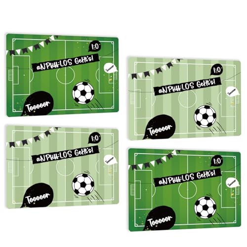 4er Set Fussball Tischset Platzsets abwaschbar Kinder - Fussballfeld Fußball Platzdeckchen rutschfest - Wetterfest Waschbar Plastik Football Tischsets aus Kunstleder - DIN A3 (Set DA B) von SOYSKY