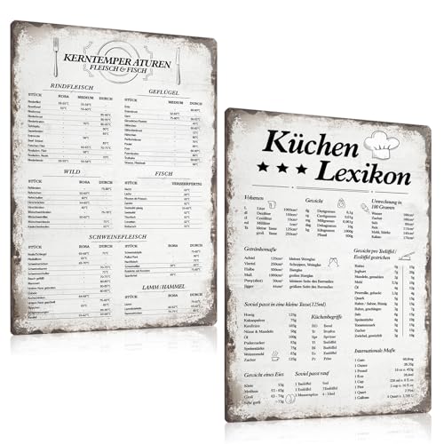 BLECH-SCHILD SET KÜCHE 20x30cm - Blechschilder Retro Küchen Dekoration - Vintage Metallschild Poster Bild Wandbild Wandschild Wand-deko Geschenk - Küchen Lexikon - Kerntemper Aturen (2) von SOYSKY
