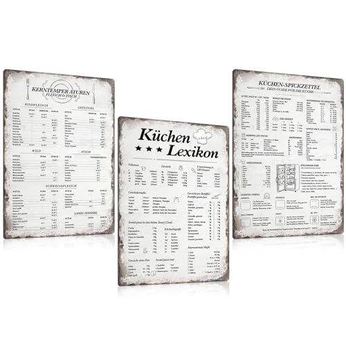 BLECH-SCHILD SET KÜCHE 20x30cm - Blechschilder Retro Küchen Dekoration - Vintage Metallschild Poster Bild Wandbild Wandschild Wand-deko Geschenk - Küchen Lexikon - Kerntemper Aturen (3) von SOYSKY