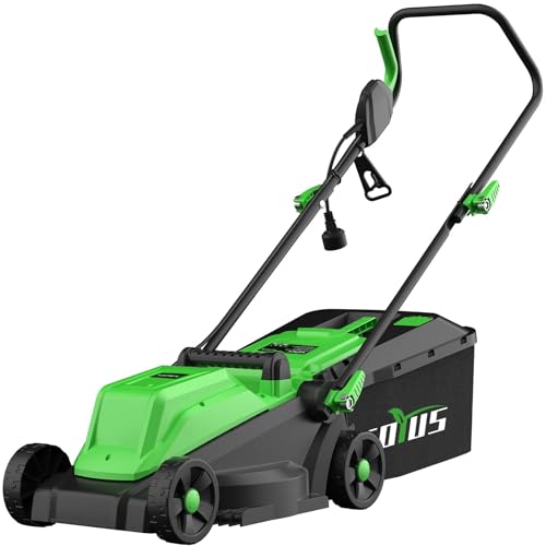 SOYUS Elektrischer Rasenmäher schnurgebunden 13 Zoll 11 Amp Rasenmäher mit 8 Gallonen Fangsack, 3-Positionen-Schnitthöhenverstellung von SOYUS
