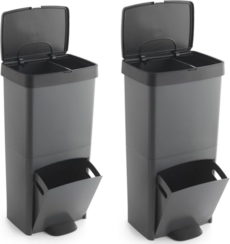 SP Berner 2er-Pack Abfall- oder Recyclingeimer, 70 l, vertikal, in 2 Fächern, 76 cm hoch, einfache Handhabung von SP Berner