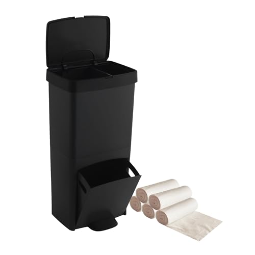 SP Berner Müll- oder Recycling-Mülleimer, 70 l, vertikal, 2 Fächer, 5 Rollen (75 Beutel), 10 l von SP Berner