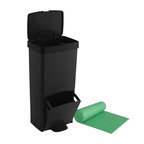 SP Berner Mülltonne oder Recycling, 70 l, vertikal, 2 Fächer, Abfalleimer, inklusive Rolle, 20 Müllbeutel à 40 l von SP Berner
