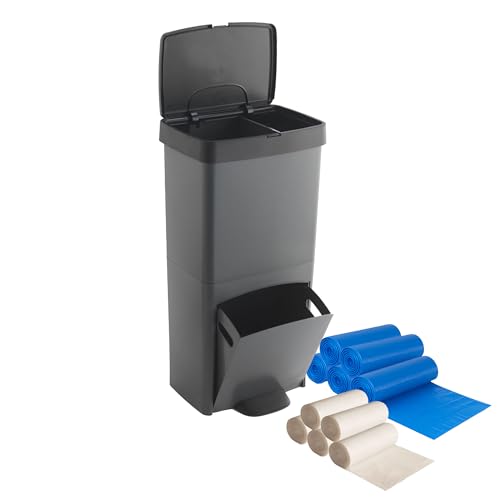 SP Berner Recycling-Mülleimer, 70 l, vertikal, 2 Fächer, Abfallbehälter, 76 cm, einfache Handhabung, inklusive anpassbaren Müllbeuteln, 30 + 10 l von SP Berner