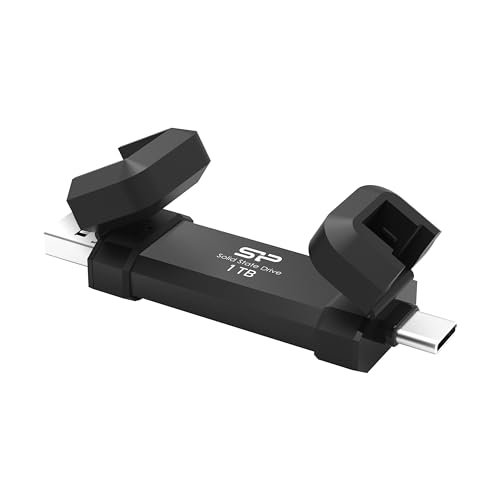 Silicon Power DS72 SSD-Solid-State-Laufwerk, tragbar, USB 3.2 Gen 2, Typ-C/Typ-A, 1 TB, Schwarz von SP Silicon Power