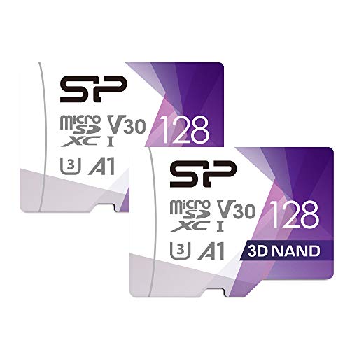 Silicon Power Micro-SD-Speicherkarte mit Adapter, 128 GB, U3, Nintendo-Switch kompatibel, SDXC microSDXC, Hochgeschwindigkeits-Speicherkarte mit Adapter, 2 Stück von SP Silicon Power