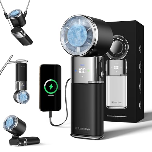 SP Space Player Tragbarer Handventilator mit Turbo-Lüfter und Eiskühlung, 9000mAh handventilator akku aufladbar, 100 Geschwindigkeitsstufen, Typ-C-Kabel, LED-Display, 135° neig- und faltbar - Schwarz SP Space Player Tragbarer Handventilator mit Turbo-Lüfter und Eiskühlung, 9000mAh handventilator akku aufladbar, 100 Geschwindigkeitsstufen, Typ-C-Kabel, LED-Display, 135° neig- und faltbar - Schwarz von SP Space Player