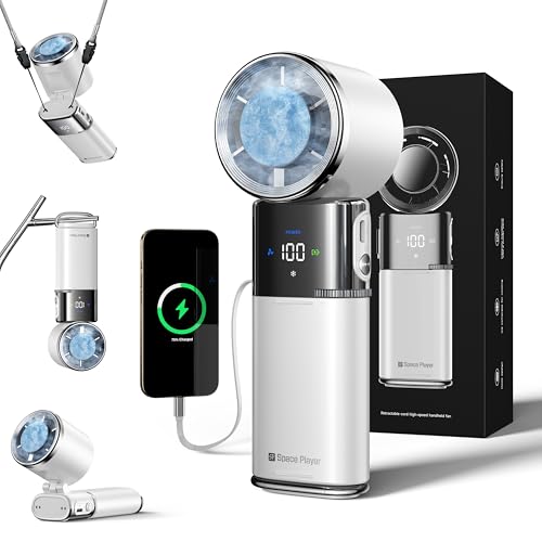 SP Space Player Tragbarer Handventilator mit Turbo-Lüfter und Eiskühlung, 9000mAh handventilator akku aufladbar, 100 Geschwindigkeitsstufen, Typ-C-Kabel, LED-Display, 135° neig- und faltbar - Weiß SP Space Player Tragbarer Handventilator mit Turbo-Lüfter und Eiskühlung, 9000mAh handventilator akku aufladbar, 100 Geschwindigkeitsstufen, Typ-C-Kabel, LED-Display, 135° neig- und faltbar - Weiß von SP Space Player