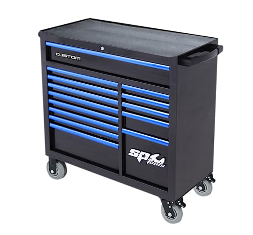 SP TOOLS - SP40628BL – Schubladenwagen – Werkzeugwagen und Truhen leer – XL Sumo 14 Schubladen – Schwarz/Blau – Profi-Qualität von SP Tools