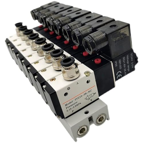 220V 24V Multi Option 3V210-08 Pneumatischer Magnetventilblock mit Schalldämpferanschluss Basisverteiler 2/3/4/5/6 Reihe 3 Anschlüsse(2 Row 8mm fitting,DC12V) von SPABOY
