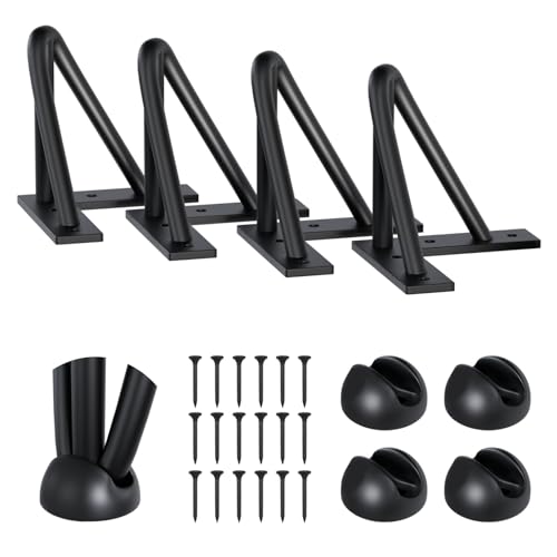 SPACEEUP 10,2 cm Haarnadel-Tischbeine, 4 Stück Kaffee-Schreibtischbeine mit Gummi-Bodenschonern, 399 kg Tragkraft, robuste schwarze Metall-Möbelbeine, 3 Stangen für DIY-Bank, Schreibtisch, Esstisch von SPACEEUP