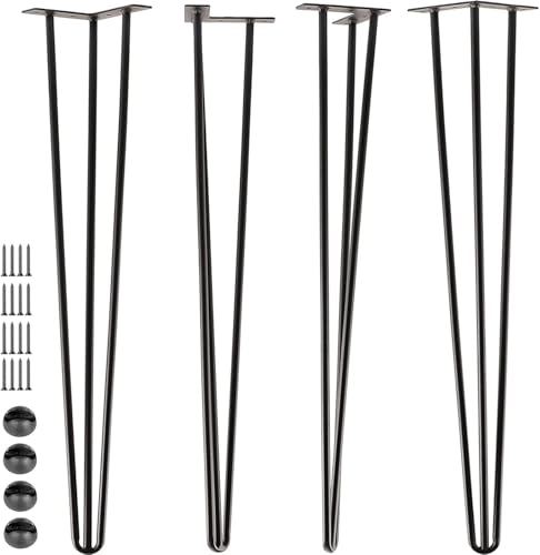 SPACEEUP 50,8 cm Haarnadel-Tischbeine, 4 Stück Kaffee-Schreibtischbeine mit Gummi-Bodenschonern, 399 kg Tragkraft, robuste schwarze Metall-Möbelbeine, 3 Stangen für DIY-Bank, Schreibtisch, Esstisch von SPACEEUP