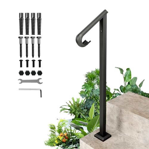 SPACEEUP Einzelpfostenhandlauf passend für 1 oder 2 Stufen, Handläufe Außentreppen, Treppengeländer, Einzelpfosten Schmiedeeisen Handlauf, schwarzer Handlauf für Betontreppen oder Holztreppen von SPACEEUP