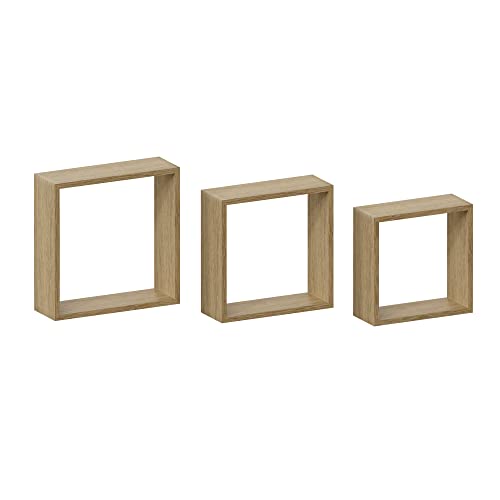 SPACEO - Cube Wandregal im 3er-Set - Holz - Eiche - Matt - B. 30/27 / 24 cm x T. 10 cm von SPACEO