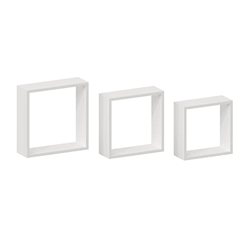 SPACEO - Cube Wandregal im 3er-Set - Holz - Weiß - Matt - B. 30/27 / 24 cm x T. 10 cm von SPACEO