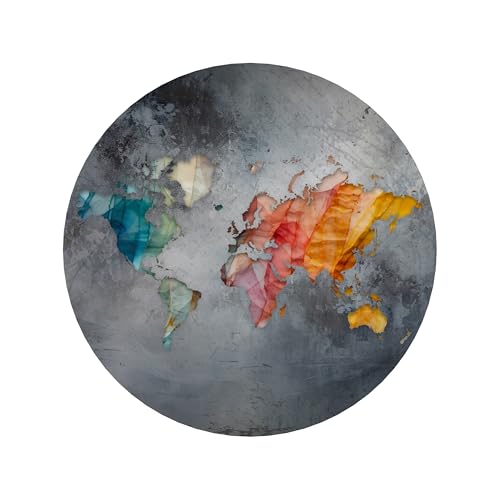 SPACEREBELS Bilder Weltkarte - Runde Wandbilder Wohnzimme - Deko Modern - Schlafzimmer - Room Decoration - Kunstdruck Wanddeko - Aufhängfertig Landkarte Kontinent Karte von SPACEREBELS