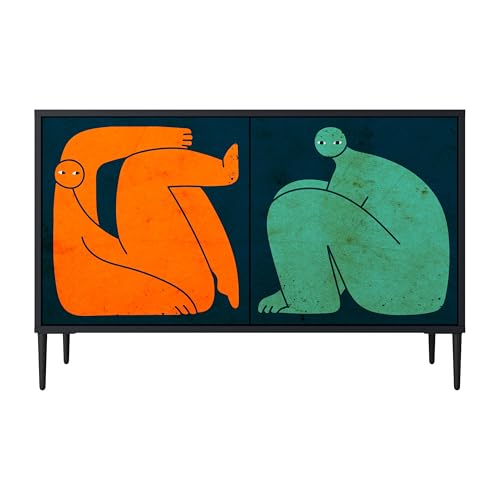 SPACEREBELS Kommode mit 2 Türen - Sideboard - Komodenschrank - Flurkommode - Schrank - Highboard - Kleiderschrank Möbel - Wohnzimmer Schlafzimmer Esszimmer Flur - schwarz von SPACEREBELS