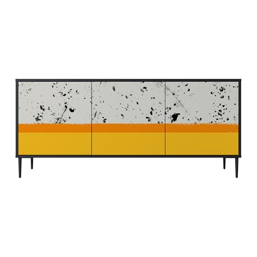 SPACEREBELS Kommode mit 3 Türen - Sideboard - Komodenschrank - Flurkommode - Schrank - Highboard - Kleiderschrank Möbel - Wohnzimmer Schlafzimmer Esszimmer Flur - schwarz von SPACEREBELS