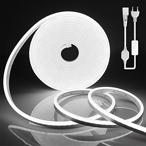 SPAHER Led Strip 20m Led Strip Aussenbereich Neon LED Streifen Mit Netzteil Und Led Stromschalter 230V Flexibler IP65 Neonlichtstreifen Dekoration für Schlafzimmer Innen und Außenbereich Weiß von SPAHER