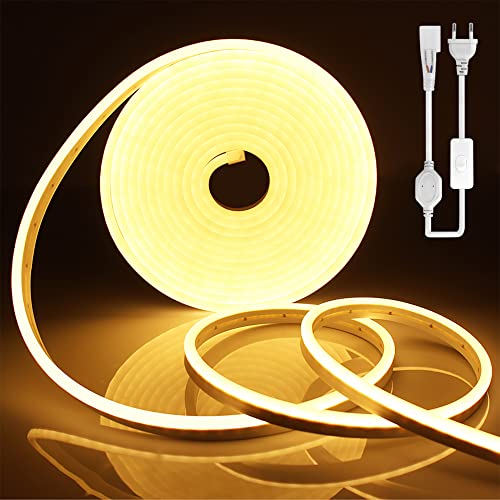 SPAHER Led Strip 30m Led Strip Aussenbereich Gelb Neon LED Streifen Mit Netzteil Und Led Stromschalter 230V Flexibler IP65 Neonlichtstreifen Dekoration für Schlafzimmer Innen und Außenbereich Hotel von SPAHER