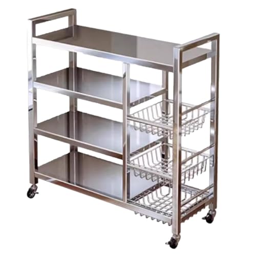 SPAHTT Lagerregale Aus Edelstahl Für Die Küche,verstellbare 4 Etagen Küchenregale,Küchenorganizer Mit Lagerkörben,abnehmbarem Korb,mehrschichtige Lagerregale,für Speisekammer,80 * 32 * 108cm von SPAHTT