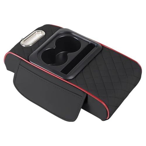 SPAMFAFGHQ Auto Armlehnen Aufbewahrungsbox Auto Mittelkonsole Organizer Armlehnen Erhöhungskissen Mit Getränkehalter(Schwarz rot) von SPAMFAFGHQ