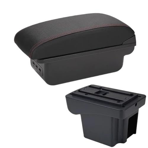 SPAMFAFGHQ Für C&hevrolet Für NIVA Armlehnen Nachrüstteile Auto Armlehnen Box Aufbewahrungsbox Auto Innenzubehör USB-Schnittstelle(B1 Schwarz rot 3USB) von SPAMFAFGHQ