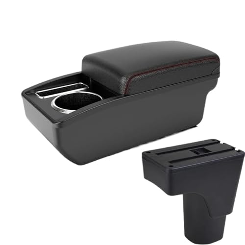 SPAMFAFGHQ Für Datsun Für GO Für GO Plus Universelle Mittelarmlehne Auto Aufbewahrungsbox Getränkehalter USB-Schnittstelle(A1 Schwarz Rot KEIN USB) von SPAMFAFGHQ