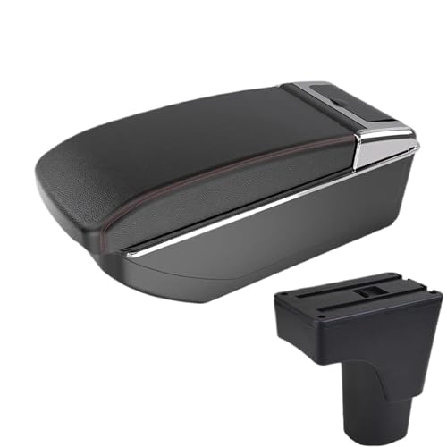 SPAMFAFGHQ Für Datsun GO Für GO Plus Universelle Auto Mittelarmlehne Aufbewahrungsbox Getränkehalter(B1 Black red NO USB) von SPAMFAFGHQ
