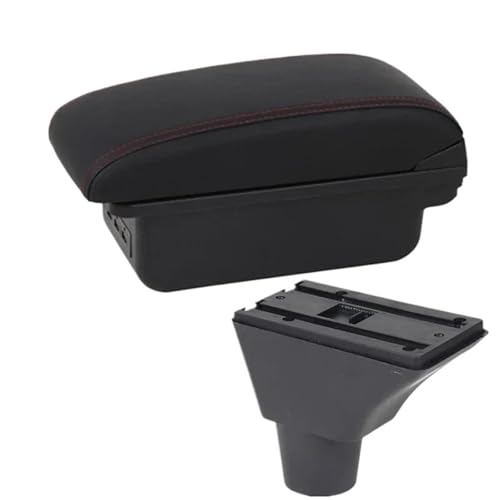 SPAMFAFGHQ Für Fiat Für Panda 2 Armlehnenbox Für Fiat Für Panda Armlehnenbox Mittelkonsole Aufbewahrungsbox(B1 Schwarz rot 3USB) von SPAMFAFGHQ