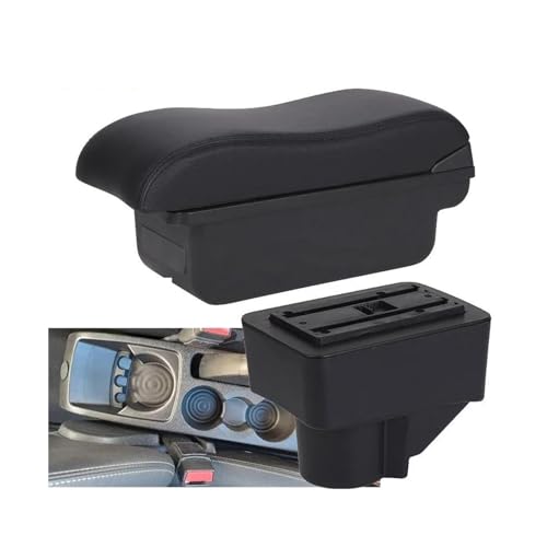 SPAMFAFGHQ Für Fiesta Armlehne Auto Aufbewahrungsbox Für Fiesta 3 Auto Armlehnenbox 2011-2018 Zubehör Kunstleder(C2 Schwarze Linie KEIN USB) von SPAMFAFGHQ