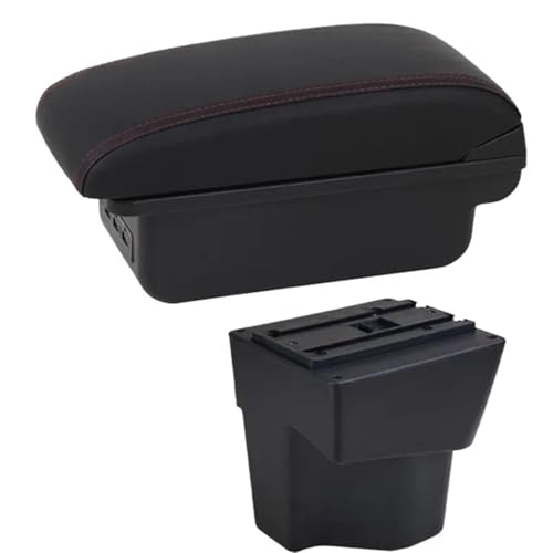 SPAMFAFGHQ Für KIA Für Rio 5 2012 2013 2014 2015 2016 2017 2018 2019 Armlehnen-Box Auto Leder-Armlehne Mittelkonsolen-Aufbewahrungsbox(C1 Rote Linie) von SPAMFAFGHQ