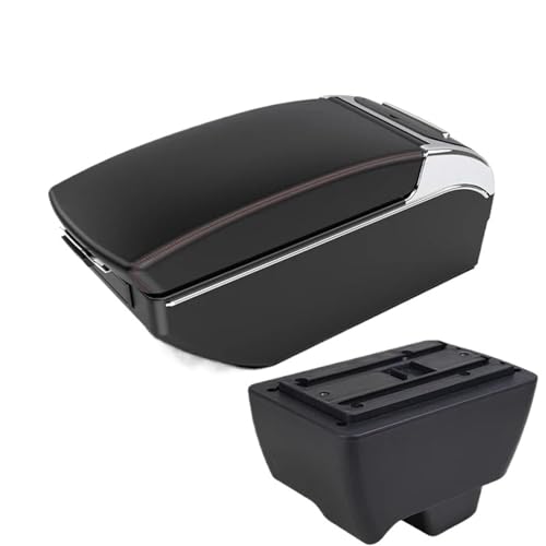 SPAMFAFGHQ Für Mahindra Für Bolero Armlehnenkasten Universell Zentrale Armlehnen-Aufbewahrungsbox Für Auto Becherhalter Aschenbecher(Black red 7 USB) von SPAMFAFGHQ