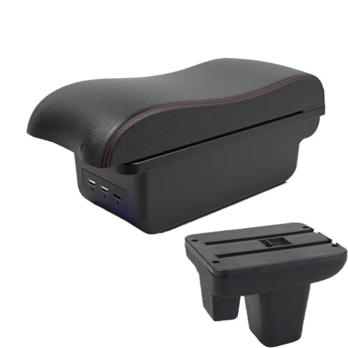 SPAMFAFGHQ Für Morris Für Garagen MG3 Armaturenbrett-Box Mittelkonsole Zentral Lagerinhalt Aufbewahrungsbox Mit Getränkehalter USB(B1 Schwarz rot 3USB) von SPAMFAFGHQ