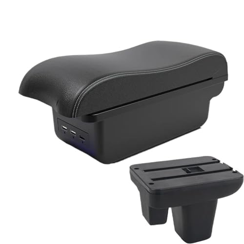 SPAMFAFGHQ Für Morris Für Garagen MG3 Armaturenbrett-Box Mittelkonsole Zentral Lagerinhalt Aufbewahrungsbox Mit Getränkehalter USB(B3 Schwarz weiß 3USB) von SPAMFAFGHQ