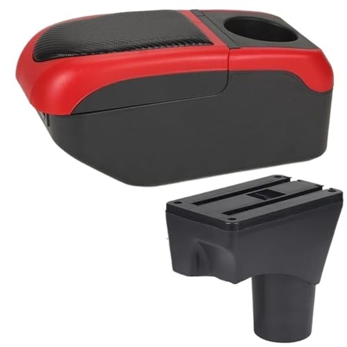 SPAMFAFGHQ Für N&issan Für Sunny Armlehnenbox Für March Für Micra K13 MK4 IV Automatische Armlehnen-Aufbewahrungsbox Kraftfahrzeug Armstützhöhe(Schwarz rot) von SPAMFAFGHQ