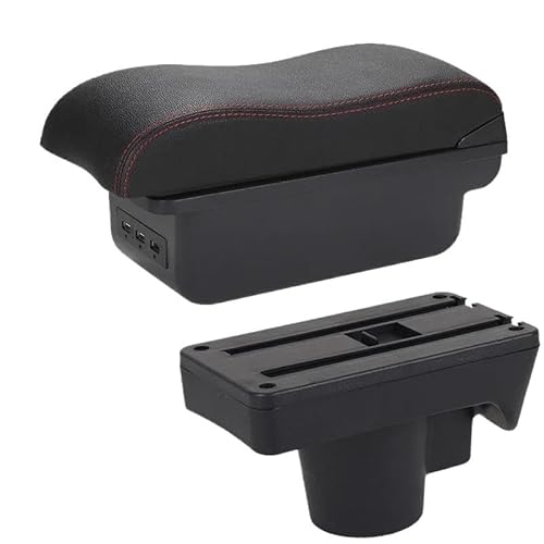 SPAMFAFGHQ Für Opel Für Astra Armlehnenbox Für Astra H 2006 2007 2008 2009 2010 2011 Auto-Armlehne Gebogene Aufbewahrungsbox(B1 Schwarz rot 3USB) von SPAMFAFGHQ