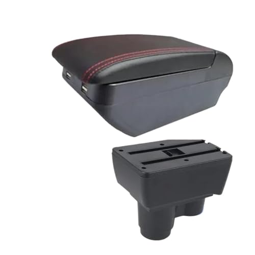 SPAMFAFGHQ Für R&enault Für Duster Für Dacia Für Duster 2 3 Auto Armlehnenbox 2019-2024 Aufbewahrungsbox Nachrüstzubehör(H rote Linie 4USB) von SPAMFAFGHQ