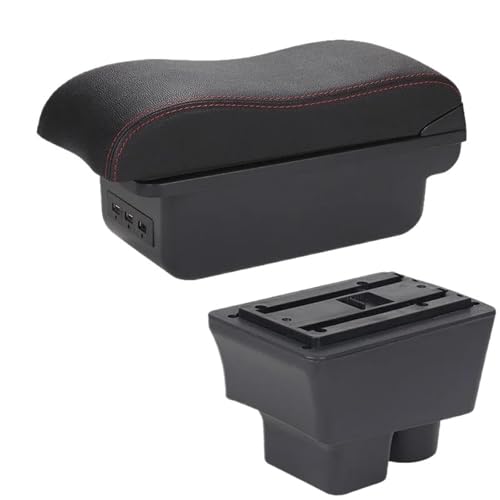 SPAMFAFGHQ Für S&koda Für FABIA Für Fabia II 2 Auto Armlehne 2008-2014 Geschwungene Oberfläche Leder Auto Aufbewahrungsbox(B1 Schwarz rot 3USB) von SPAMFAFGHQ