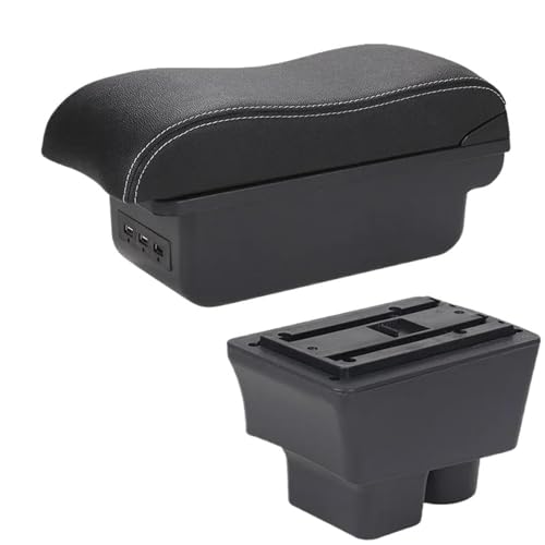 SPAMFAFGHQ Für S&koda Für FABIA Für Fabia II 2 Auto Armlehne 2008-2014 Geschwungene Oberfläche Leder Auto Aufbewahrungsbox(B3 Schwarz weiß 3USB) von SPAMFAFGHQ