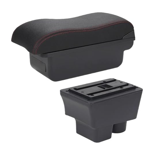 SPAMFAFGHQ Für S&koda Für FABIA Für Fabia II 2 Auto Armlehne 2008-2014 Geschwungene Oberfläche Leder Auto Aufbewahrungsbox(C1 Schwarz Rot KEIN USB) von SPAMFAFGHQ