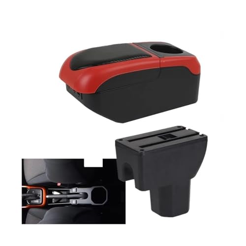 SPAMFAFGHQ Für Suzuki Für IGNIS Auto Armlehnenbox Nachrüstteile Innenausstattung Aufbewahrungsbox(Schwarz rot) von SPAMFAFGHQ