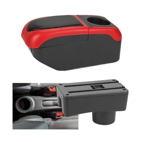 SPAMFAFGHQ Für Toyota Für Aygo X Armlehnenbox Nachrüstteile Auto-Aufbewahrungsbox Armstütze Höhenverstellbar Innenausstattung Details(Schwarz rot) von SPAMFAFGHQ