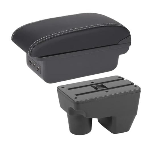 SPAMFAFGHQ Für Toyota Für Yaris Armlehnenbox Für Elegant GR 2021 2023 2024 2025 Auto Armlehnen Staufach Nachrüstteile(B3 Schwarz weiß 3USB) von SPAMFAFGHQ