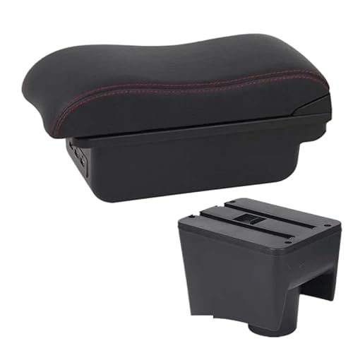 SPAMFAFGHQ Für VW Für POLO Armlehnenbox Für VW POLO Für Mk5 6R Für Vento Auto-Armlehne 2010-2018 Innenraum Nachrüstung Auto-Aufbewahrungsbox(B1 Schwarz rot 3USB) von SPAMFAFGHQ